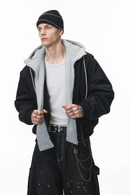 Unisex Detachable Layered Baseball Hoodie Jacket