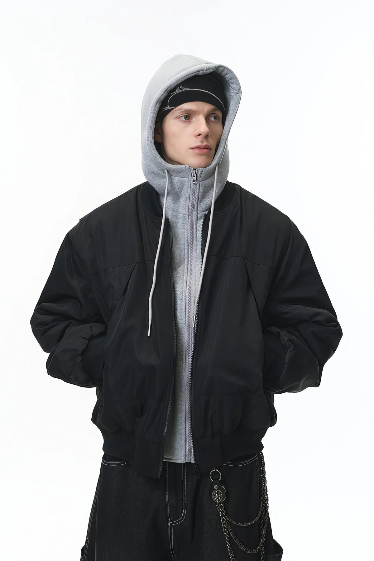 Unisex Detachable Layered Baseball Hoodie Jacket
