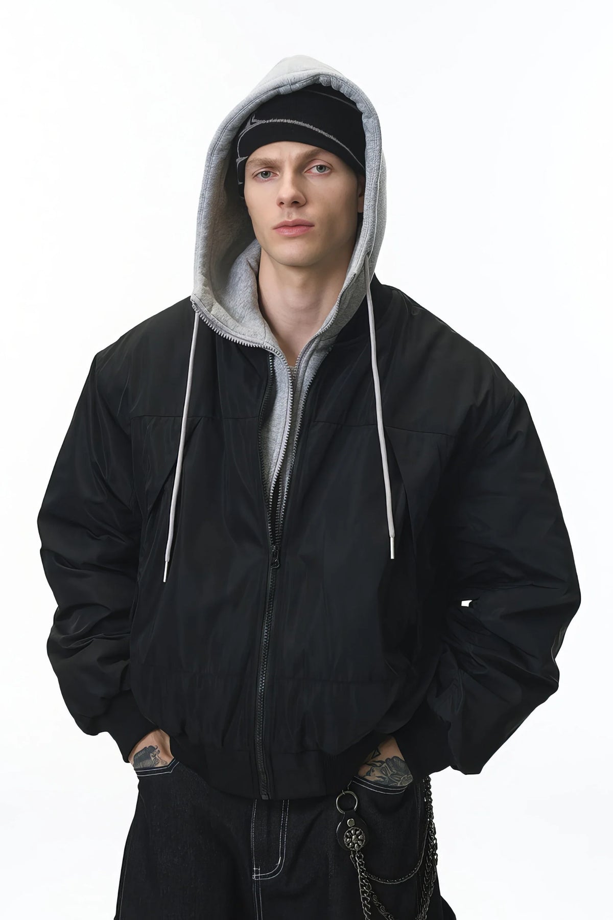 Unisex Detachable Layered Baseball Hoodie Jacket