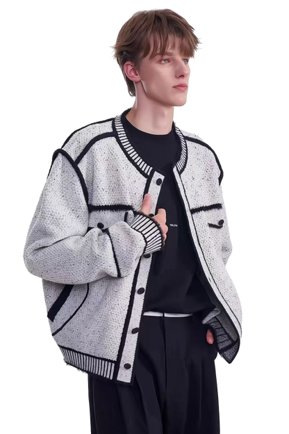 Knitted Sweater Jacket with Mark Pen Design