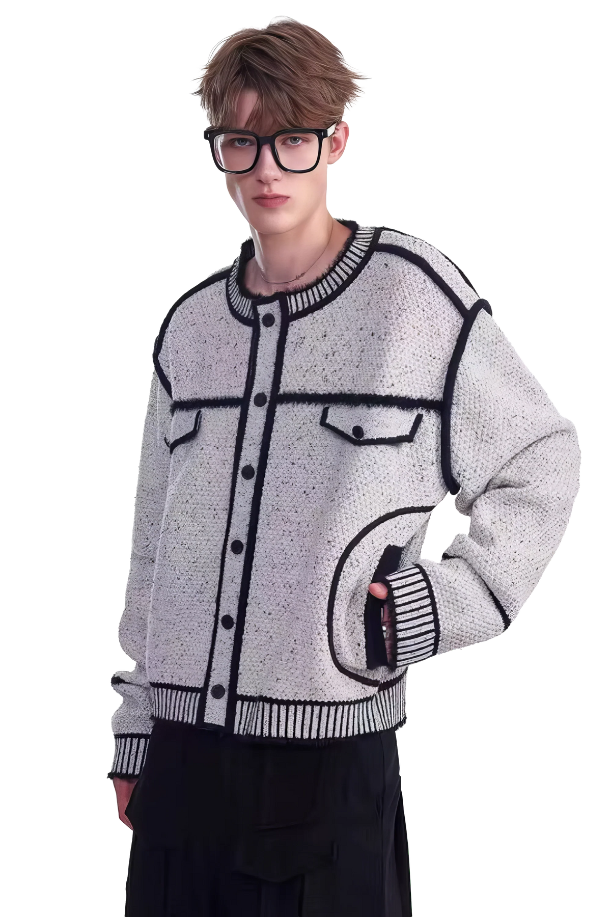 Knitted Sweater Jacket with Mark Pen Design
