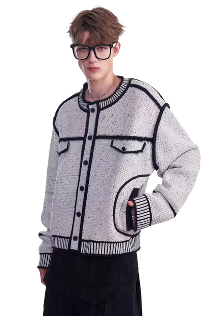 Knitted Sweater Jacket with Mark Pen Design