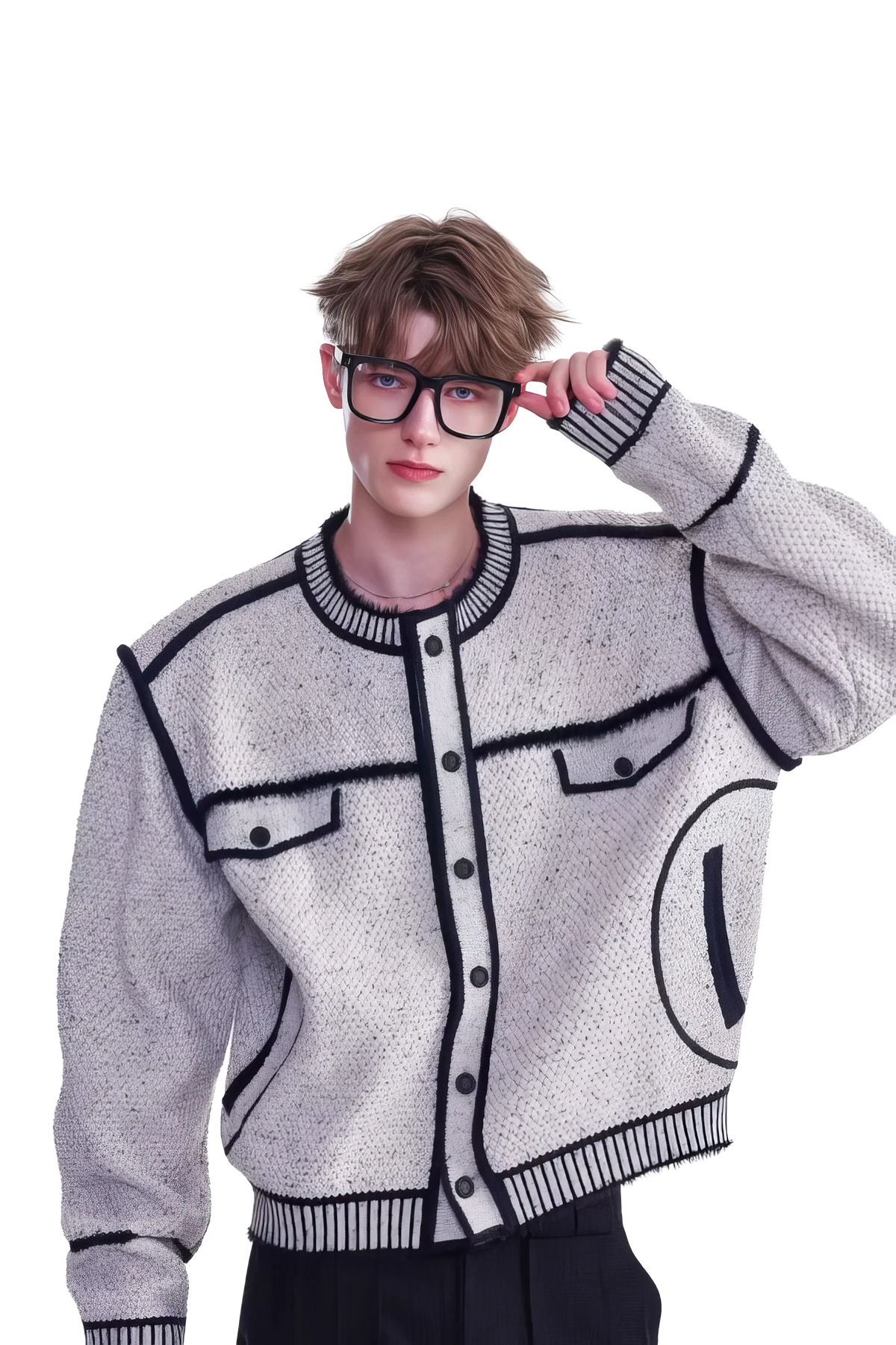 Knitted Sweater Jacket with Mark Pen Design