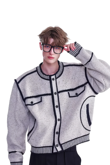 Knitted Sweater Jacket with Mark Pen Design