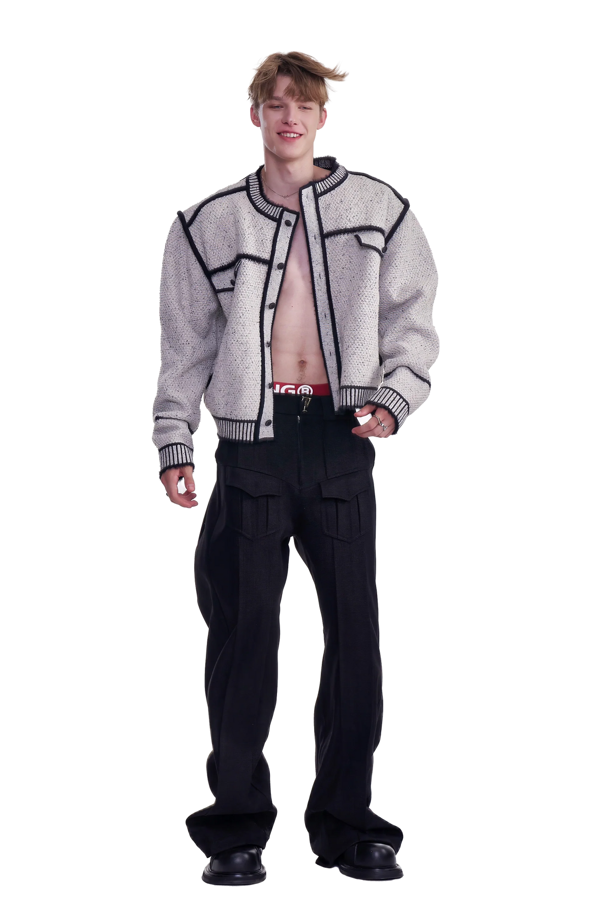 Knitted Sweater Jacket with Mark Pen Design