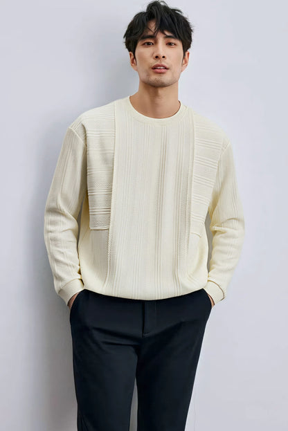 Men's Long Sleeve Knit Sweater with Textured Pattern