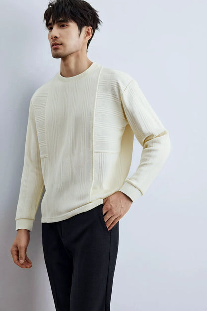 Men's Long Sleeve Knit Sweater with Textured Pattern