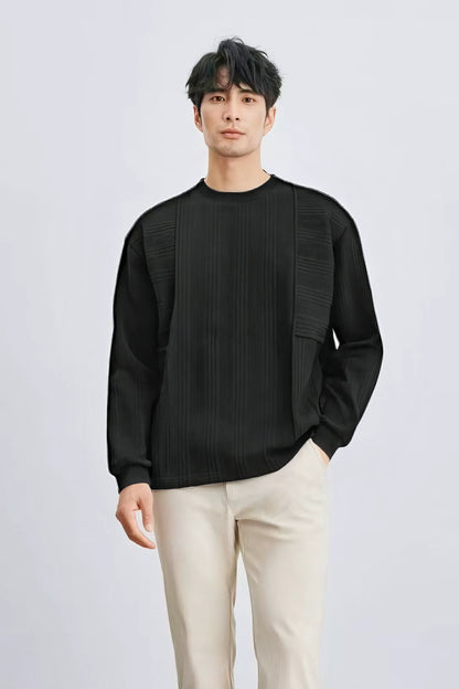 Men's Long Sleeve Knit Sweater with Textured Pattern