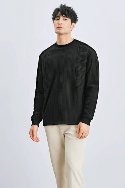Men's Long Sleeve Knit Sweater with Textured Pattern