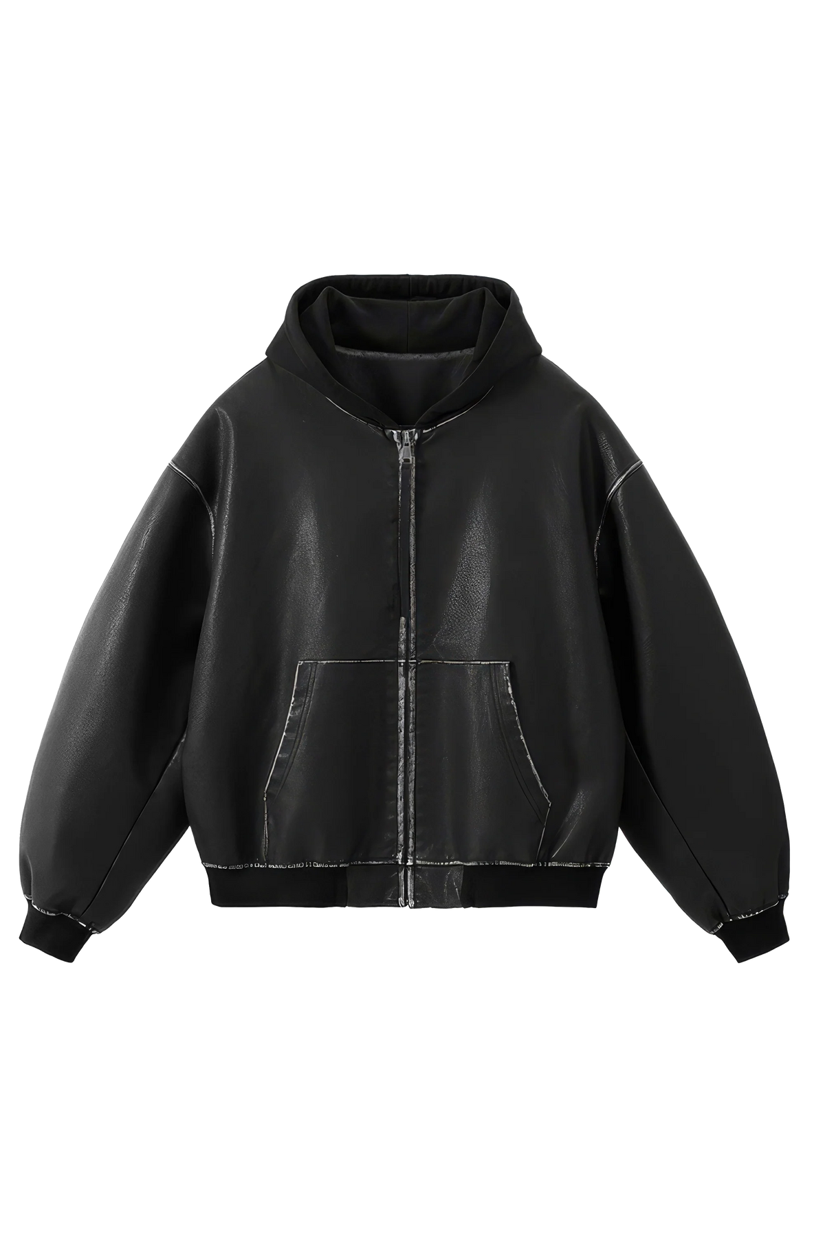 Washed Leather Hooded Jacket - Vintage American Street Style