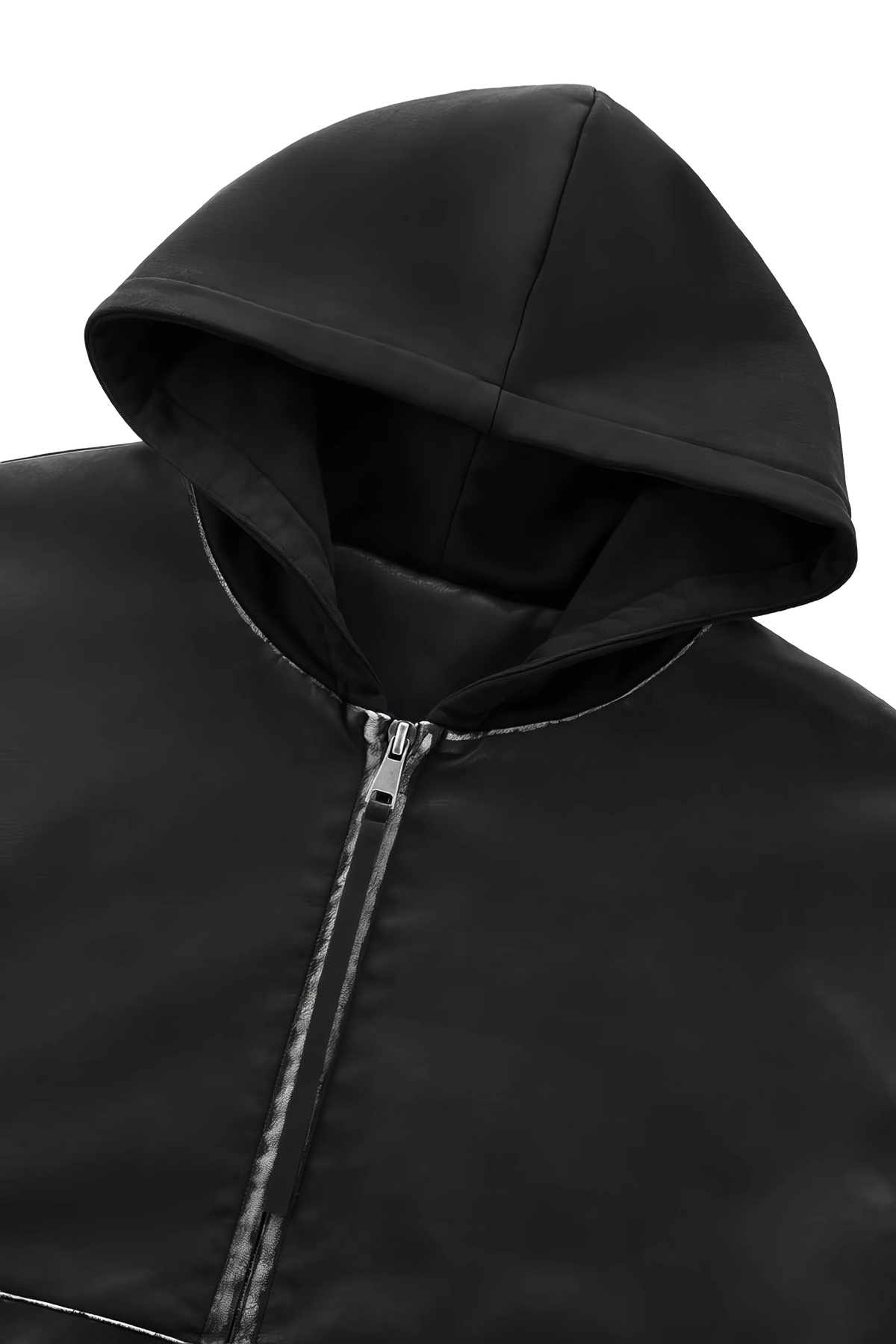 Washed Leather Hooded Jacket - Vintage American Street Style