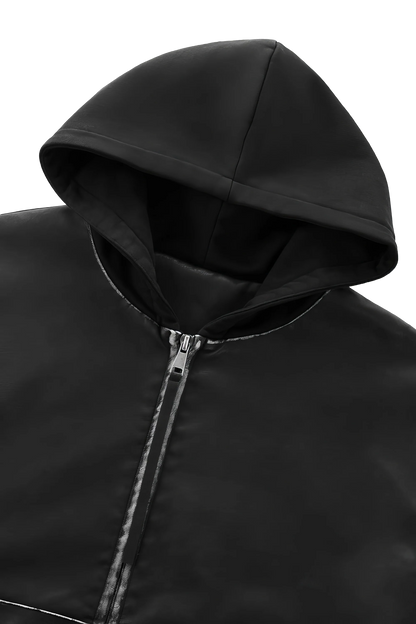 Washed Leather Hooded Jacket - Vintage American Street Style