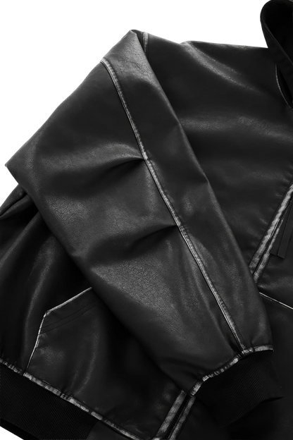 Washed Leather Hooded Jacket - Vintage American Street Style