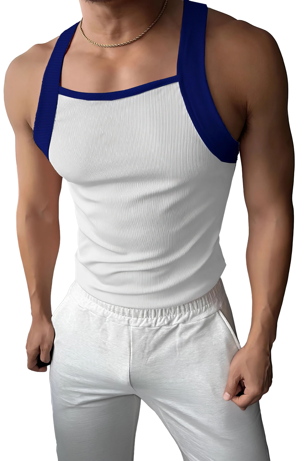 Men’s Ribbed Color Block Athletic Tank Top