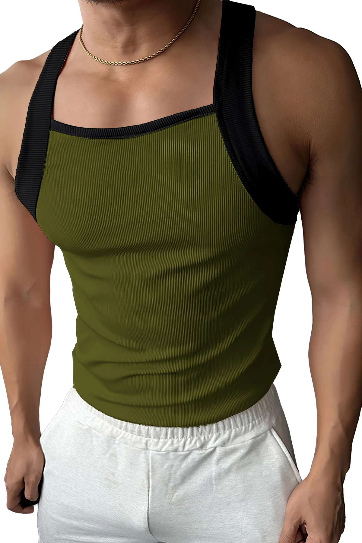 Men’s Ribbed Color Block Athletic Tank Top