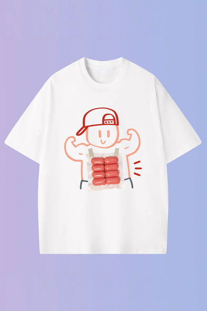 Gym Cartoon Print Cotton Crew Neck T-Shirt