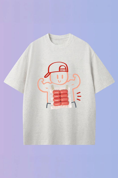 Gym Cartoon Print Cotton Crew Neck T-Shirt