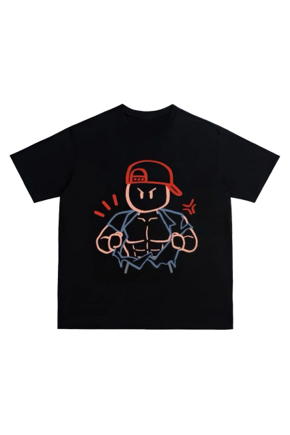 Gym Cartoon Print Cotton Crew Neck T-Shirt