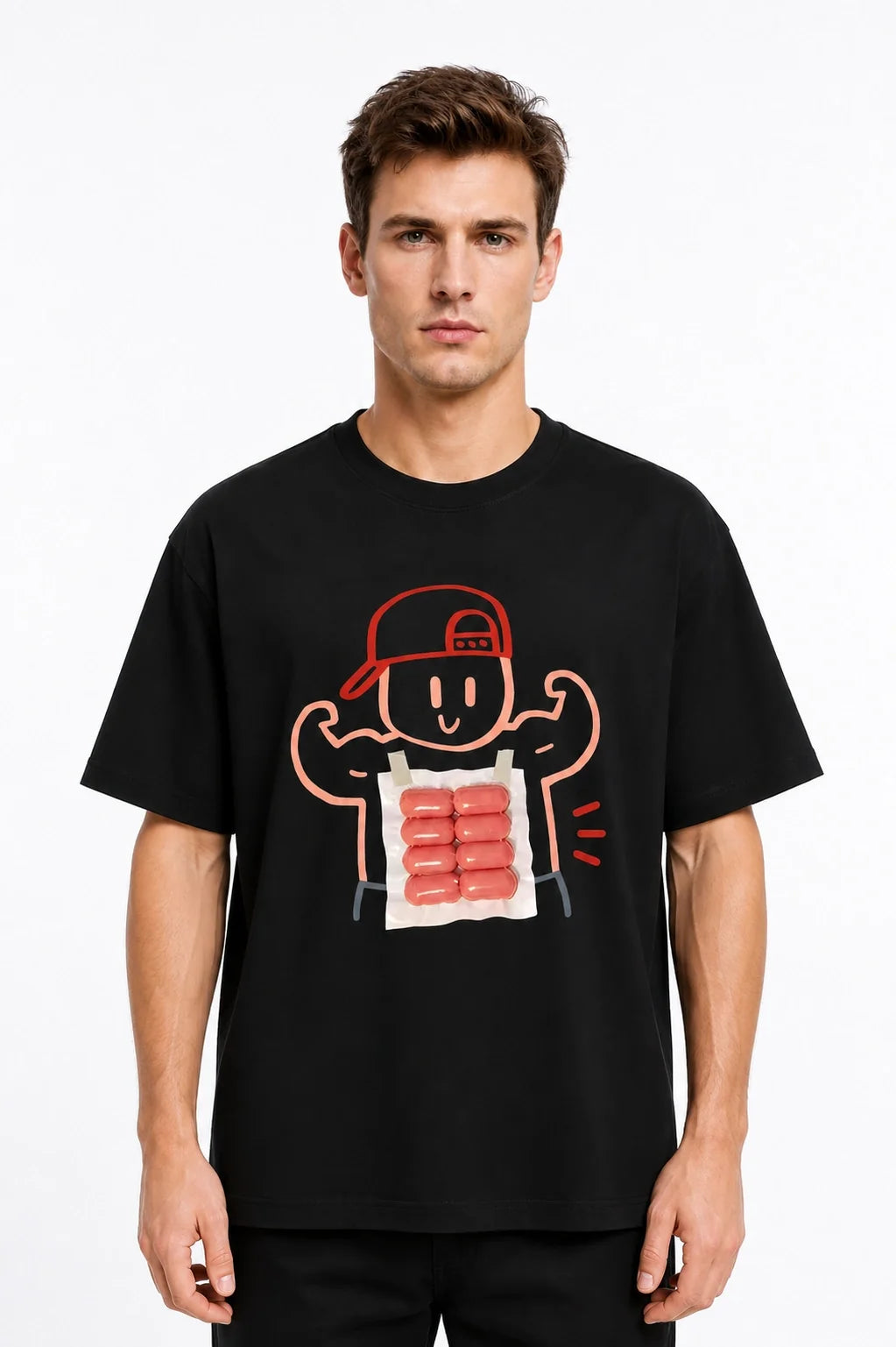 Gym Cartoon Print Cotton Crew Neck T-Shirt