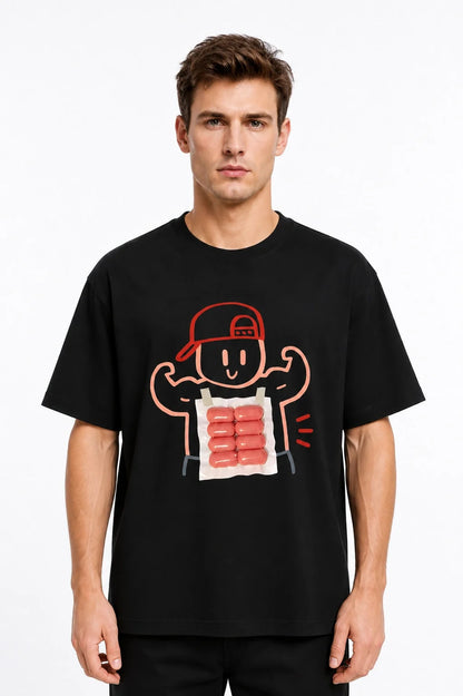 Gym Cartoon Print Cotton Crew Neck T-Shirt