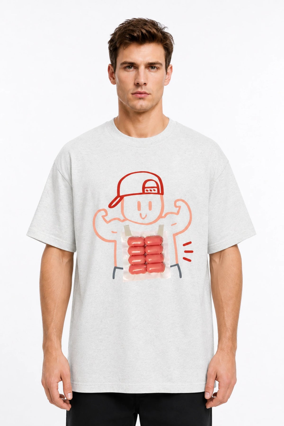 Gym Cartoon Print Cotton Crew Neck T-Shirt