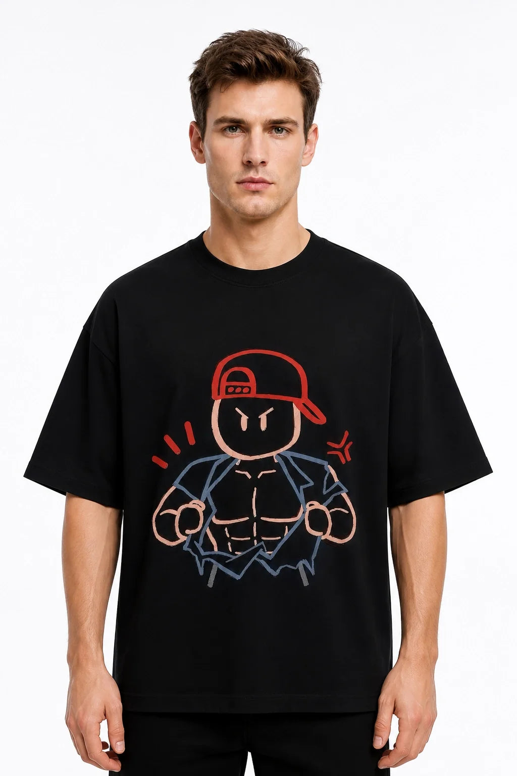 Gym Cartoon Print Cotton Crew Neck T-Shirt