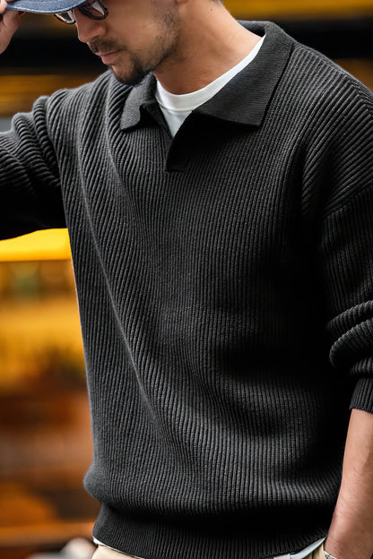 Vintage Ribbed Knit Polo Shirt