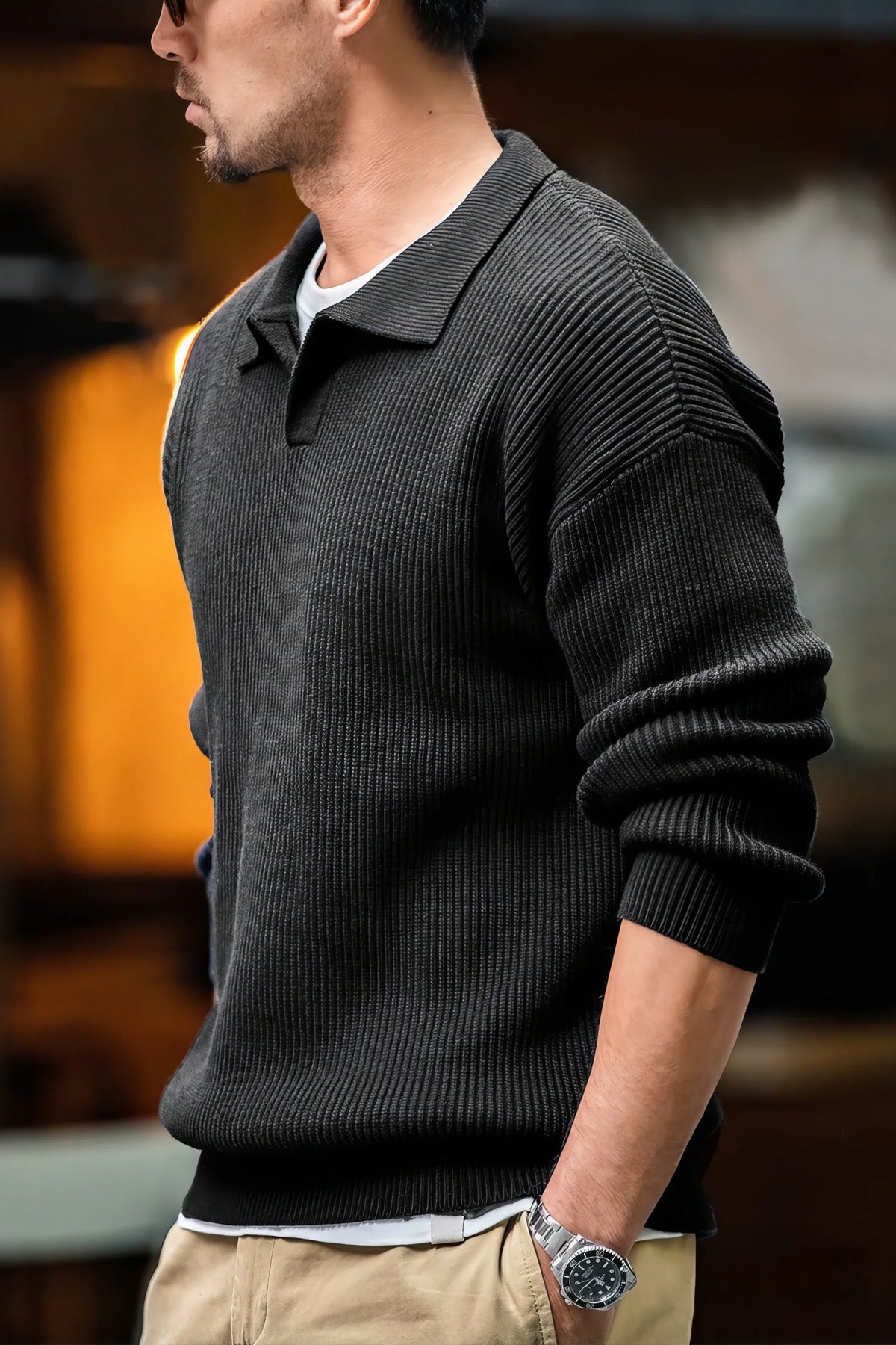 Vintage Ribbed Knit Polo Shirt