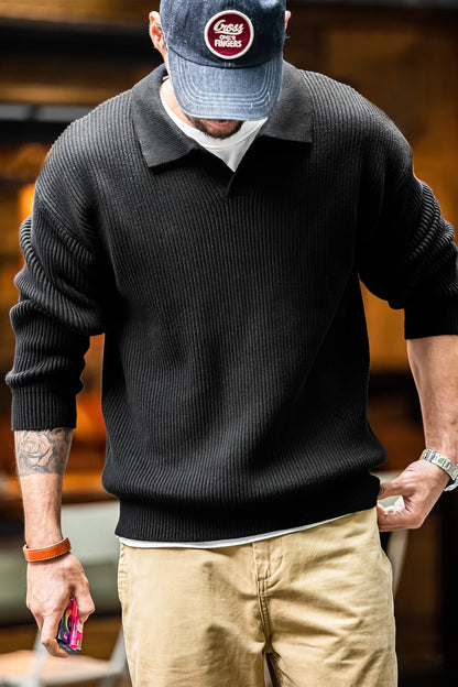 Vintage Ribbed Knit Polo Shirt
