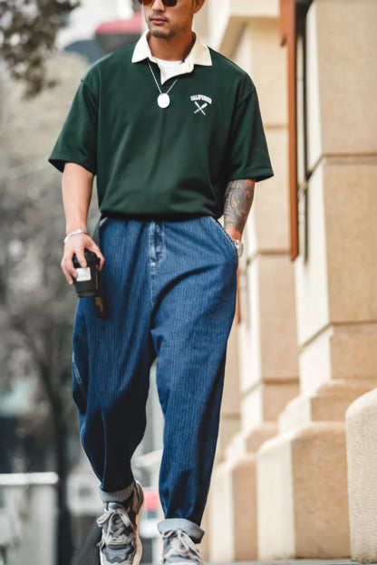 Retro Baseball Style Polo Shirt – Loose Fit Short Sleeve