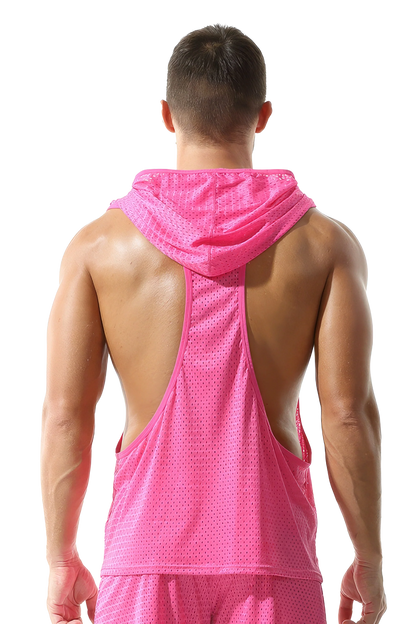 Men's Hooded Tank Top & Shorts Set – Mesh Cutout, Breathable & Lightweight