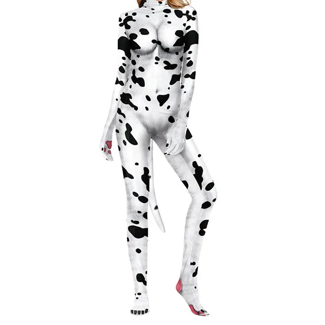 Femme Dalmation Dog Fantasy Fetish Bodysuit With Tail