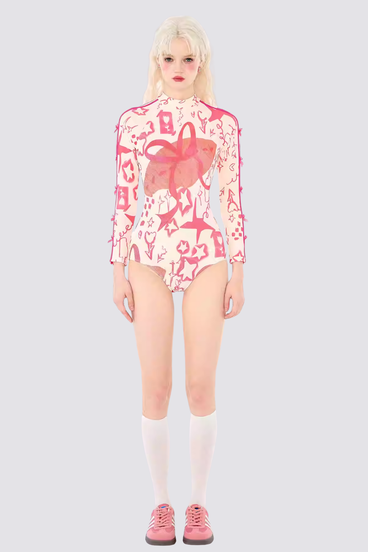 Satellite Pop Bow Print Long Sleeve Bodysuit