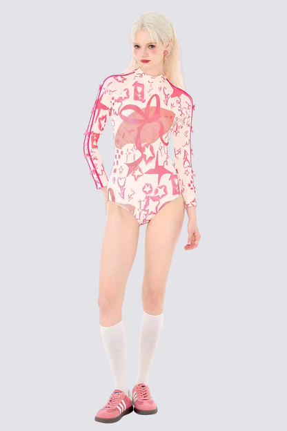 Satellite Pop Bow Print Long Sleeve Bodysuit