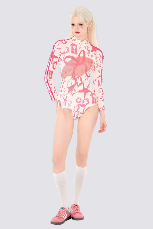 Satellite Pop Bow Print Long Sleeve Bodysuit
