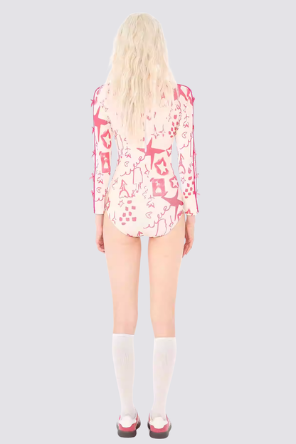 Satellite Pop Bow Print Long Sleeve Bodysuit