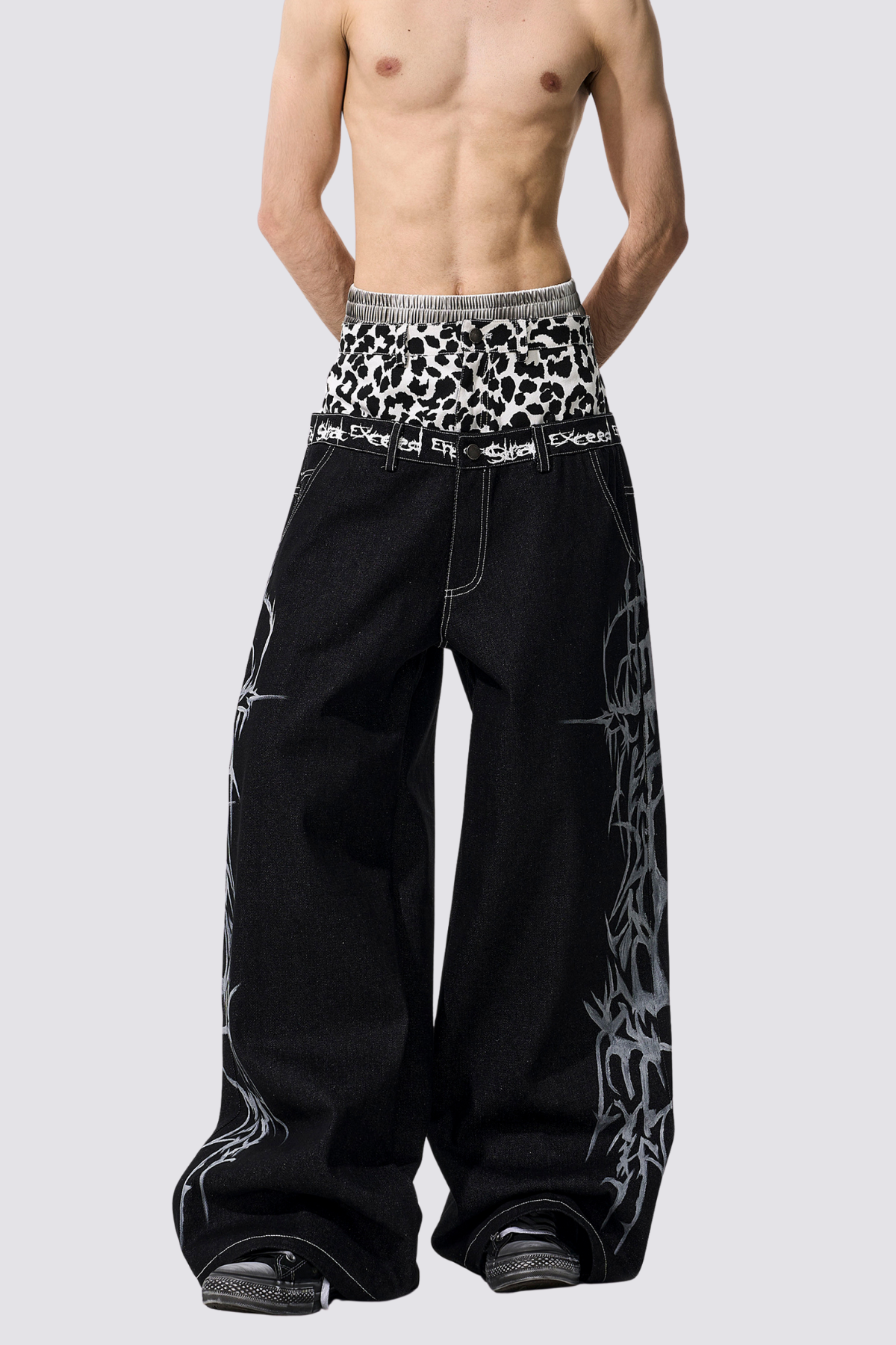 Savage Scene Leopard Print Wide Leg Jeans