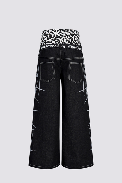 Savage Scene Leopard Print Wide Leg Jeans