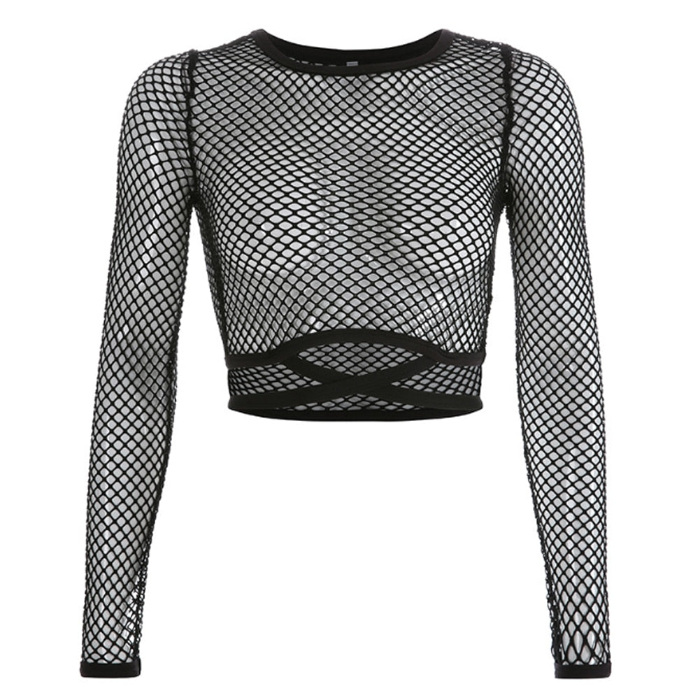 Black See-through Fishnet Mesh Top