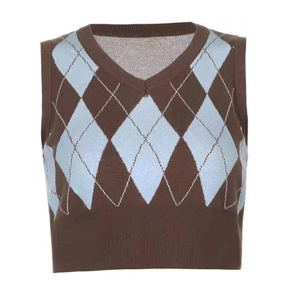 Gridded V-neck Vest