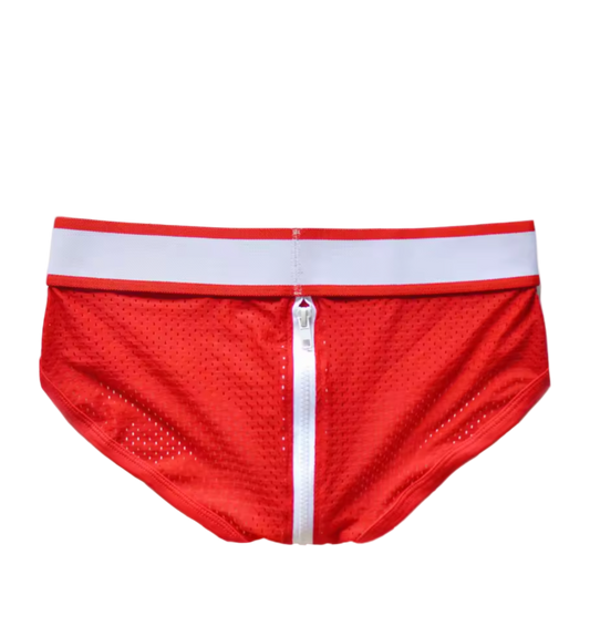 Dog & Master Mesh Mesh Zipper Bum Briefs Red
