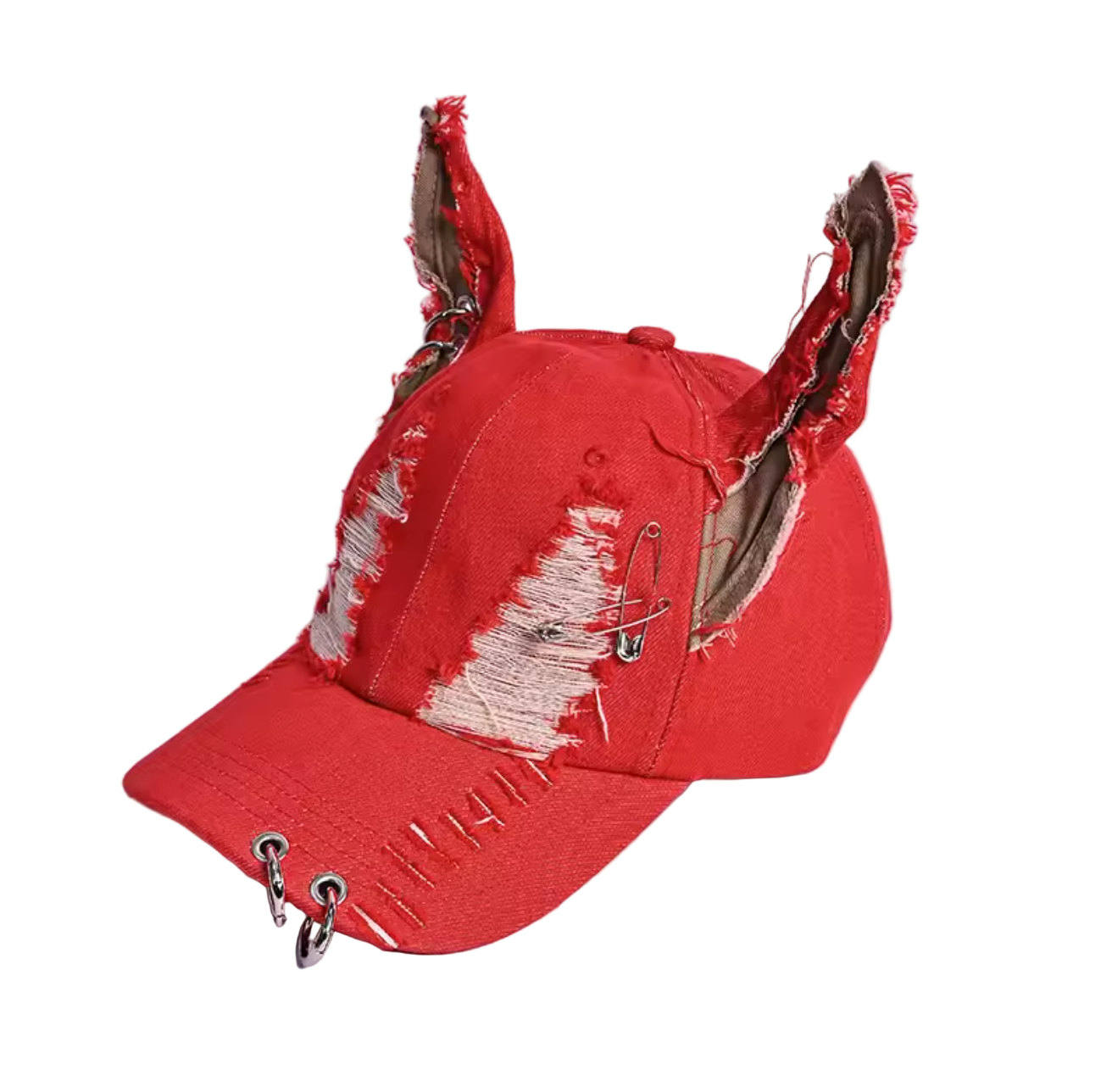 Shredded Cap With Piercings Red