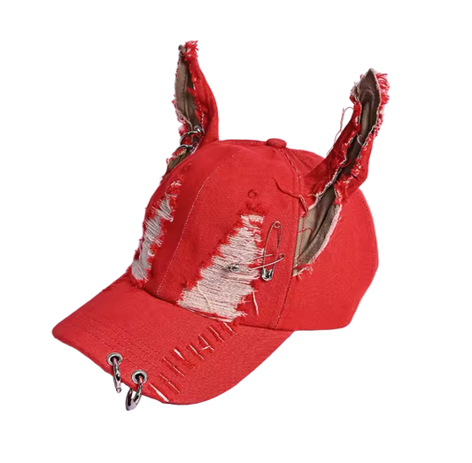 Shredded Cap With Piercings Red
