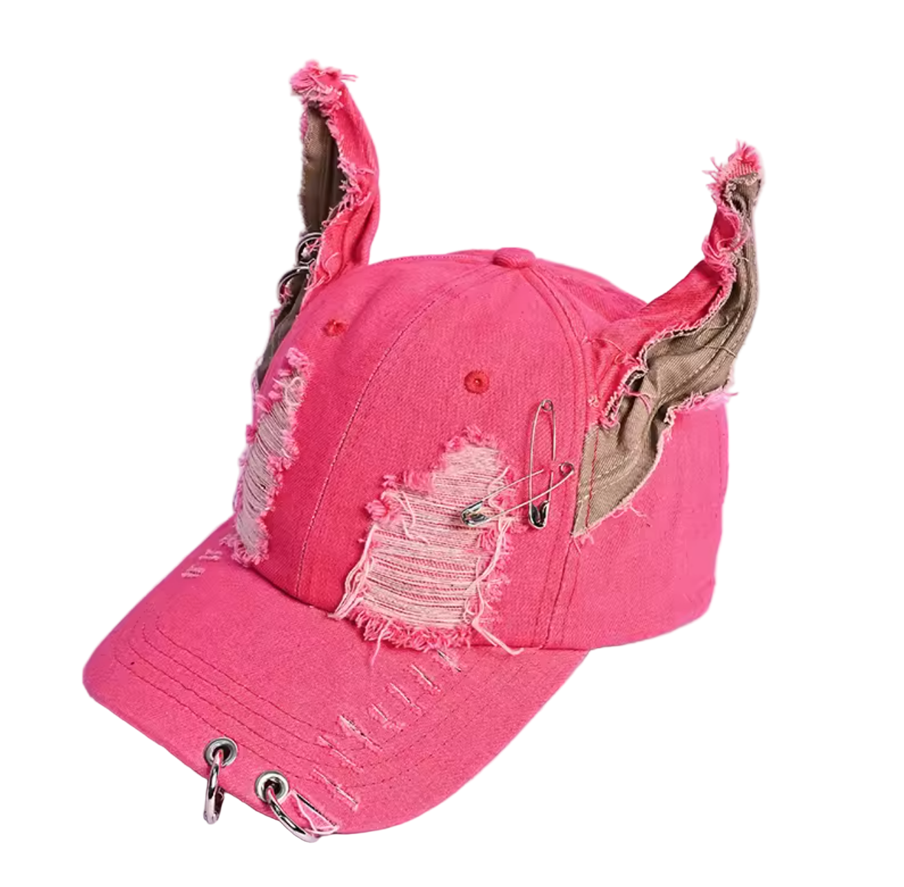 Shredded Cap With Piercings Pink