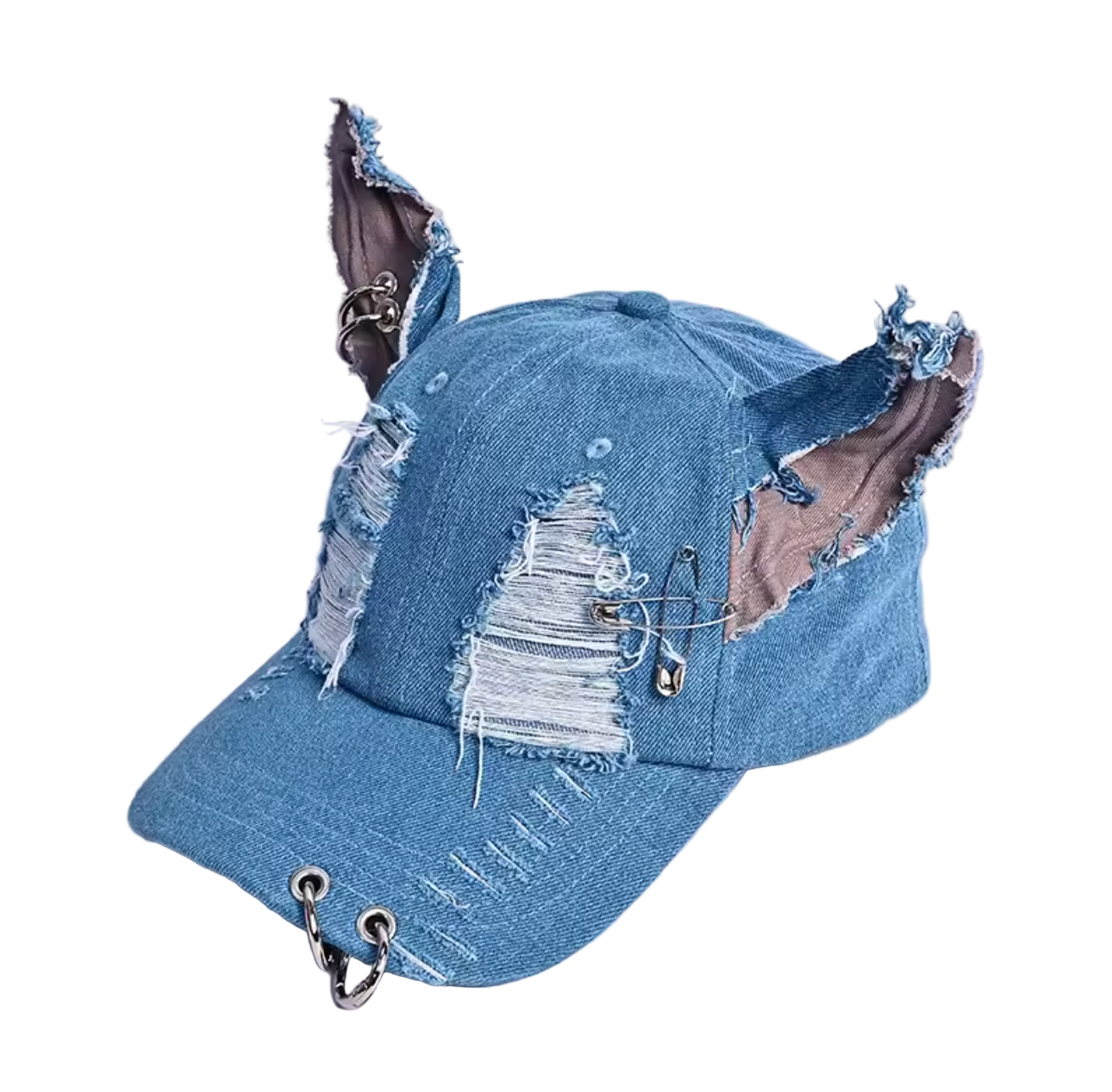 Shredded Cap With Piercings Sky Blue