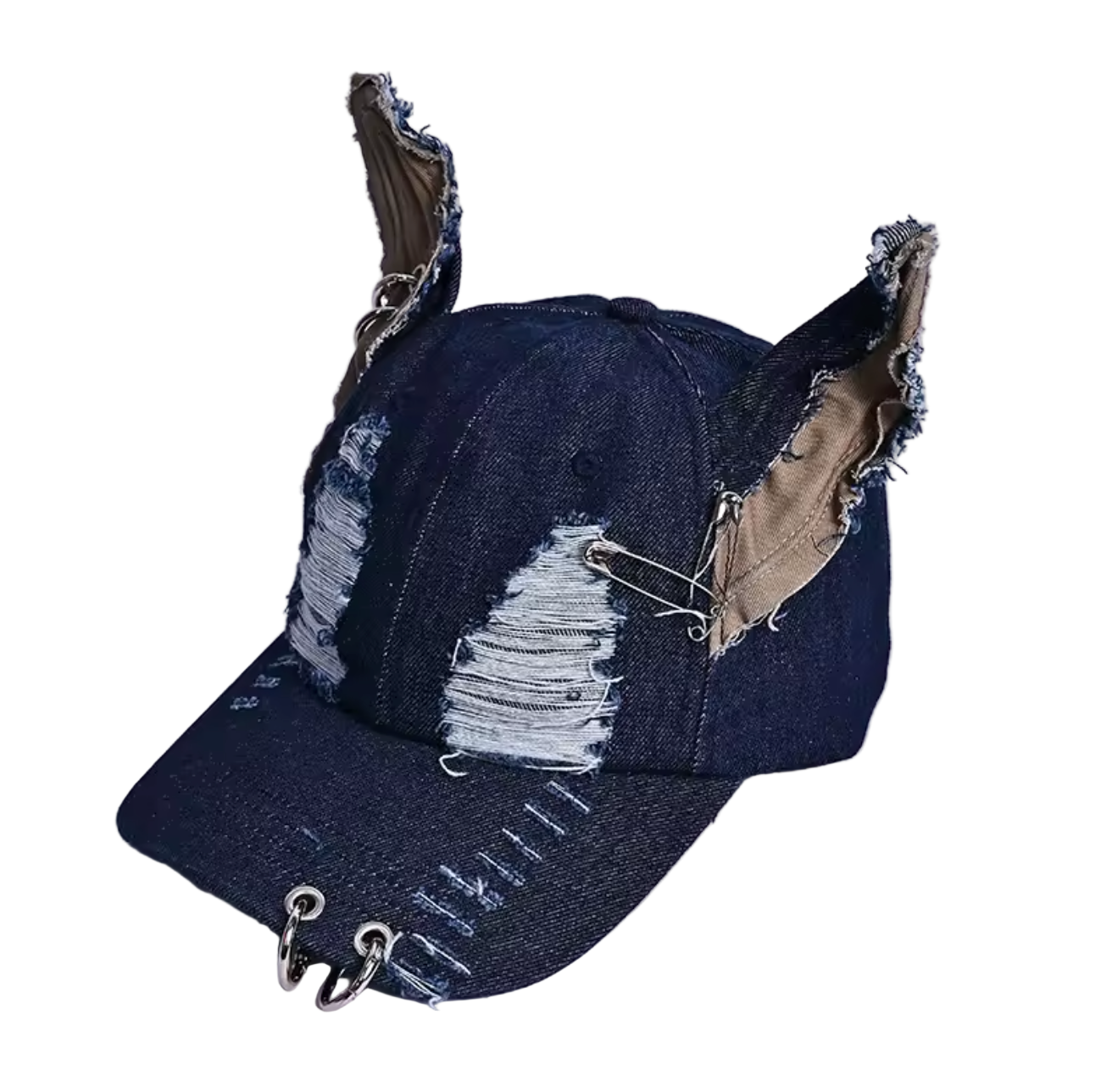 Shredded Cap With Piercings Deep Blue