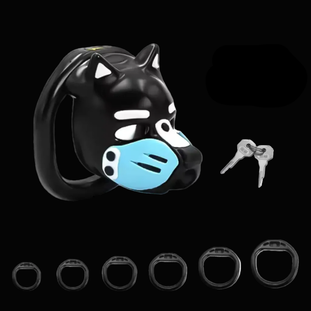 Pup Hood Chastity Cage Blue