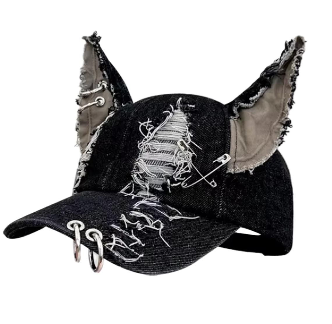 Shredded Cap With Piercings Black