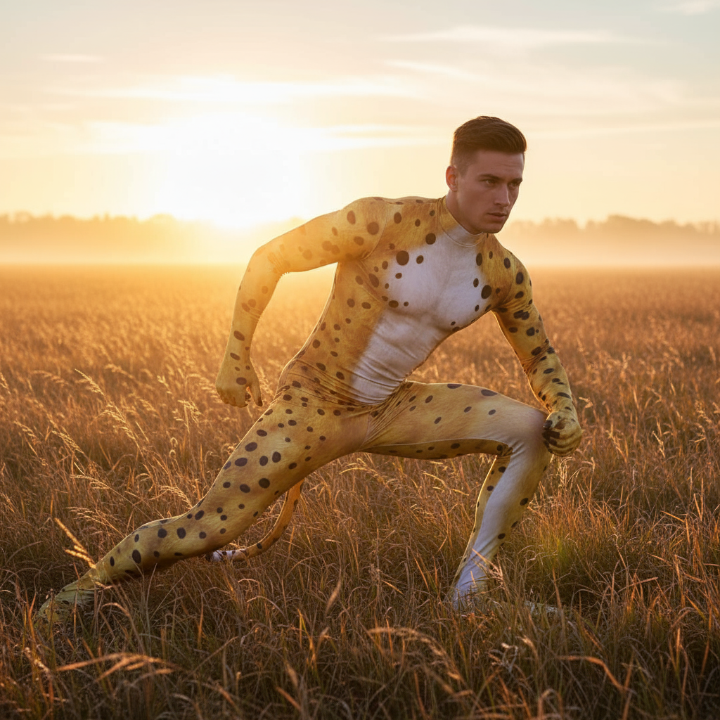 Cheetah Fantasy Fetish Bodysuit With Tail