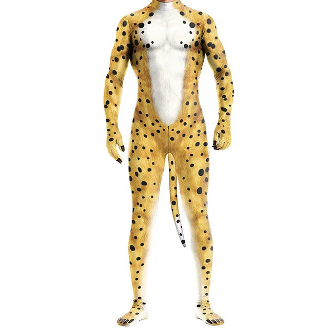 Cheetah Fantasy Fetish Bodysuit With Tail